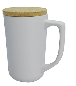 Caneca Cerâmica Breeze Branca Fosca para Sublimação com Tampa Bambu sem Silicone - 470ml
