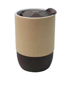 Copo Cerâmica Bege Fosco para Sublimação Tampa Acrílica e Base Silicone - Marrom 325m