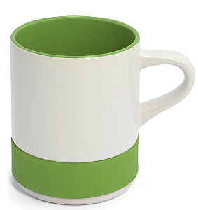 Caneca Cerâmica Branca para Sublimação com Interior e Cinta em Silicone Verde Claro - 350ml