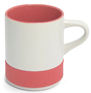 Caneca Cerâmica Branca para Sublimação com Interior e Cinta em Silicone Rosa - 350ml