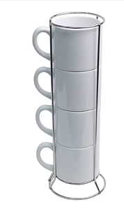 Kit 4 Xícaras London de 200ml com Suporte de Metal
