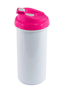 Squeeze de Plástico Branco para Sublimação com Tampa Rosa - 475ml