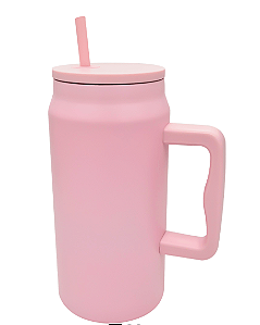 Copo Térmico para Sublimção Aço Inox Fosco com Canudo na Cor Rosa - 1,5 Lts