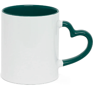 Caneca Love Branca para Sublimação com Alça e Interior Verde Escuro - 325ml