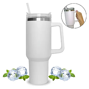 Copo Térmico Titan para Sublimação Aço Inox Branco Fosco com Tampa em Acrílico e Canudo - 1200ml
