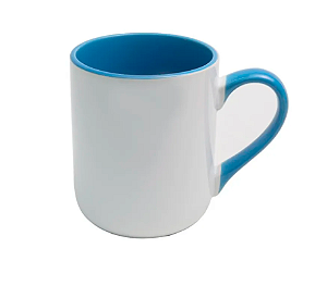 Caneca Imperial Cerâmica Branca para Sublimação com Alça e Interior Colorido Azul Claro - 325ml