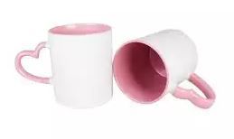 Caneca Love Branca para Sublimação com Alça e Interior Rosa - 36 Unidades