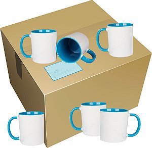 Caneca para Sublimação de Cerâmica Branca com Alça e Interior Azul Claro - 12un