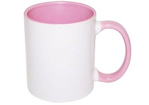 Caneca para Sublimação de Cerâmica Branca com Alça e Interior Rosa - 12un