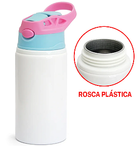 Squeeze de Alumínio Branco Infantil para Sublimação com Bico Automático Tampa Azul e Rosa - 500ml