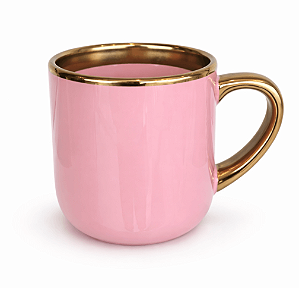 Caneca Imperial Cerâmica Rosa para Sublimação com Alça e Borda Cromada Ouro - 400ml