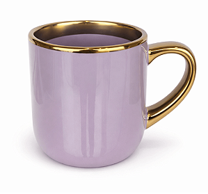 Caneca Imperial Cerâmica Lilás para Sublimação com Alça e Borda Cromada Ouro - 400ml
