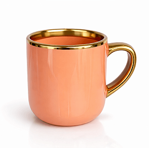 Caneca Imperial Cerâmica Laranja para Sublimação com Alça e Borda Cromada Ouro - 400ml