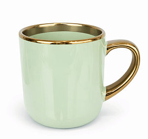 Caneca Imperial Cerâmica Verde para Sublimação com Alça e Borda Cromada Ouro - 400ml