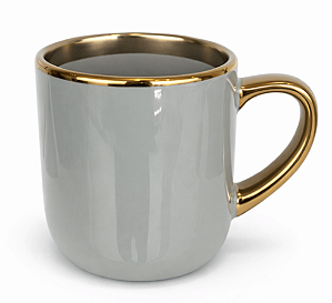 Caneca Imperial Cerâmica Cinza para Sublimação com Alça e Borda Cromada Ouro - 400ml