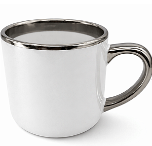 Caneca Imperial de Cerâmica Branca para Sublimação com Alça e Borda Cromada Prata – 400ml