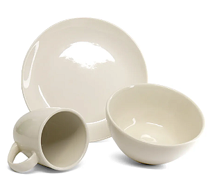 Kit Trio em Cerâmica com Caneca e Bowl para Sublimação acompanha Prato