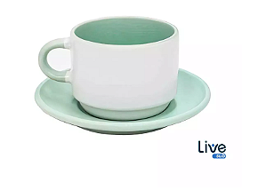 Caneca Petit - Xicara com Pires - 90ml - Interior e Alça Verde Menta - Sublimação
