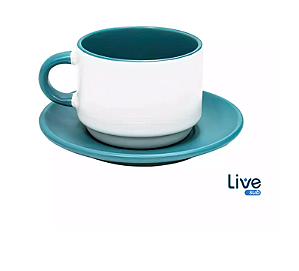 Caneca Petit - Xicara com Pires - 90ml - Interior e Alça Verde Escuro - Sublimação