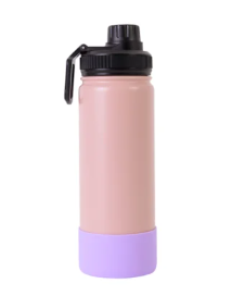 Garrafa Térmica Para Sublimação de Inox Rosa Fosca Com Base de Silicone Lilás de 500ml