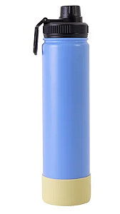 Garrafa Térmica Para Sublimação de Inox Azul Fosca Com Base de Silicone Amarela de 750ml