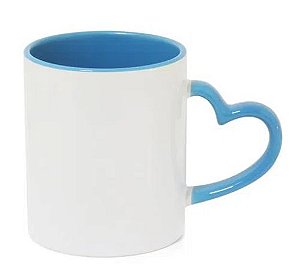 Caneca Love Branca para Sublimação com Alça e Interior Azul Claro - 1 Unidade