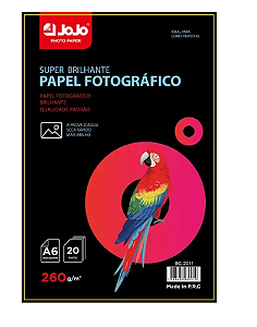 Papel Fotográfico Glossy Brilhante | 260G Tamanho 10X15Cm | Pct 20 Fls
