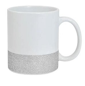 Caneca para Sublimação de Cerâmica Base Glitter Prata Importada Live