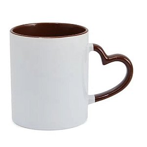 Caneca Love Branca para Sublimação com Alça e Interior Marrom - 1un