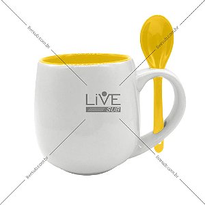 Caneca Branca Belly com colher e Interior Amarelo - 350ml