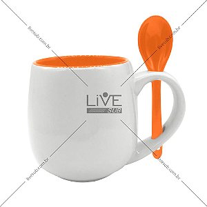 Caneca Branca Belly com colher e Interior Laranja - 350ml