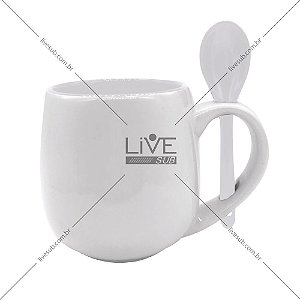 Caneca Branca Belly com colher e Interior Branco - 350ml