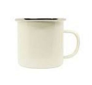 Caneca 12oz Esmaltada Bege Com Borda Prateada - 360ml