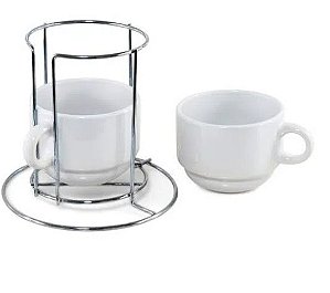 Kit 2 Xícaras de 200ml e Suporte de Metal
