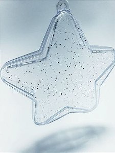 Bola de natal acrilica modelo estrela com Glitter - personalizavel. 7,0 cm Pct 10un