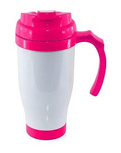 Copo Térmico de Plástico para Sublimação com Tampa Bico, Alça e Fundo Pink - 475ml