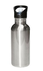 Garrafa Squeeze de Alumínio Prata com Bico Modelo Cantil 600ml para Sublimação