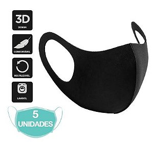 5 Máscara Facial Neoprene Adulto - Preta