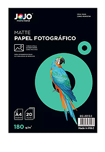 Papel Fotográfico Matte (Fosco) A4 180g - 20 Folhas - 1 Pacote - Marca Jojo