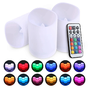 KIT DE 3 VELAS LED MULTICOLORIDA COM CONTROLE REMOTO