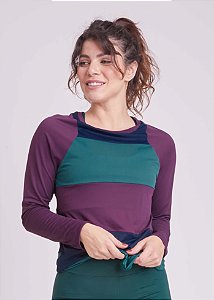 Camiseta Nadador Manga Longa Faixas Vinho/Verde/Roxo Upcycling