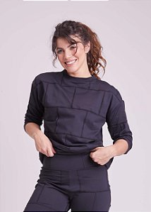 Moletom Quadrado Preto Gola Careca Upcycling