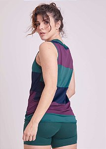 Regata Longa Em Crepe Faixas Vinho/Verde/Roxo