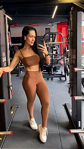 CALÇA LEGGING TEXTURA CANELADA BASIC MARROM