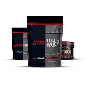 COMBO WHEY 100% 900G (REFIL) + PURE CREATINE 300G (REFIL) + PRÉ-TREINO FOCUS 159G