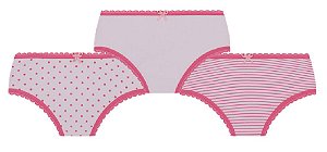 Kit 3 Calcinhas Infantil Lobinha Básica Rosa Lupo