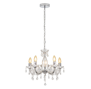 Lustre Pendente Candelabro Acrílico 5 Lâmpadas Branco Elgin