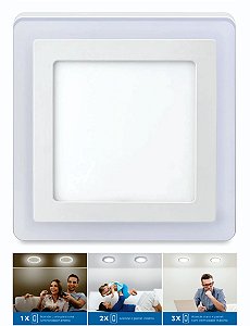 Luminária Led Sobrepor Quadrada 3 Estágios Branco Frio 12W+6W 6500K+3000K Bivolt