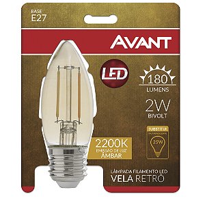 Lâmpada Filamento Led Retrô Vela Âmbar 2200K E27 2W Bivolt