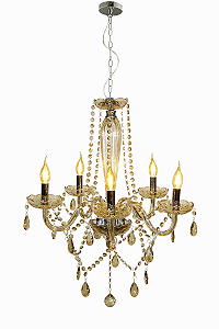 Lustre Candelabro Baronesa Vidro Champagne 5 Braços E14